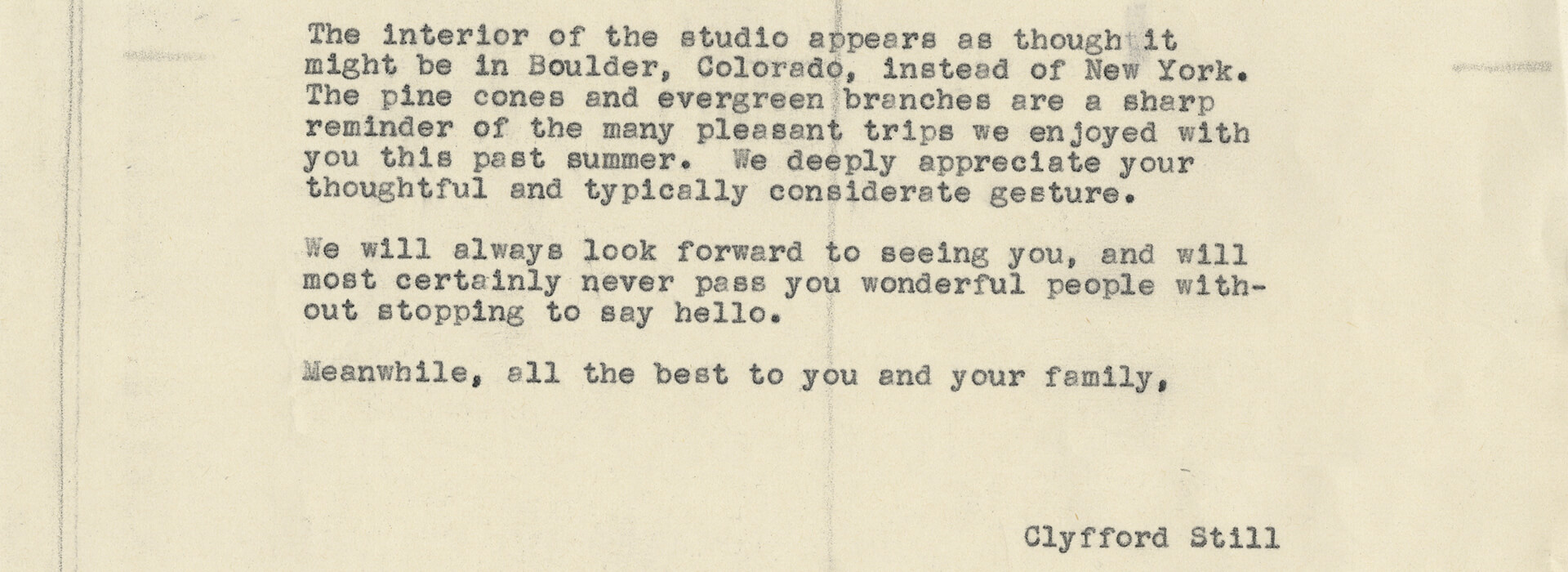 Typed letter from Clyfford Still