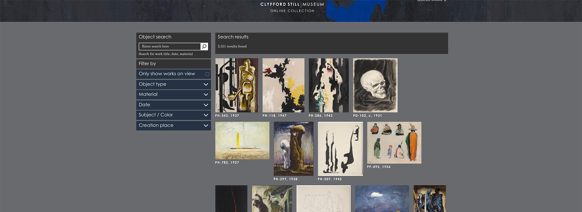 Thumbnail images of artworks in an online database