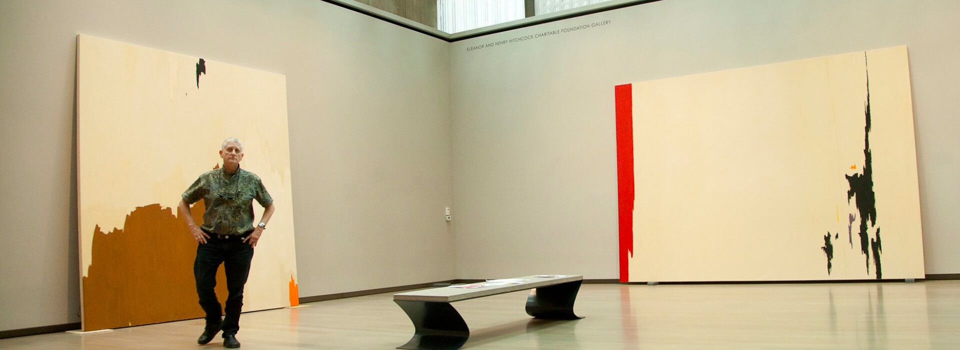 Photo of artist Roni Horn curating the Clyfford Still Museum collection