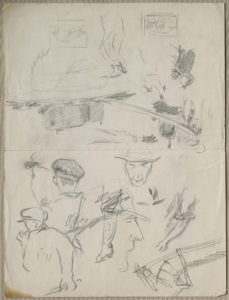 Graphite sketches of figures on paper by Clyfford Still