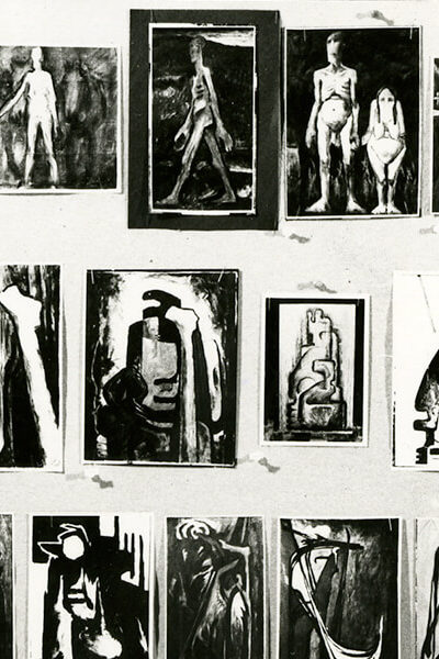 Black and white photo of Clyfford Still artworks