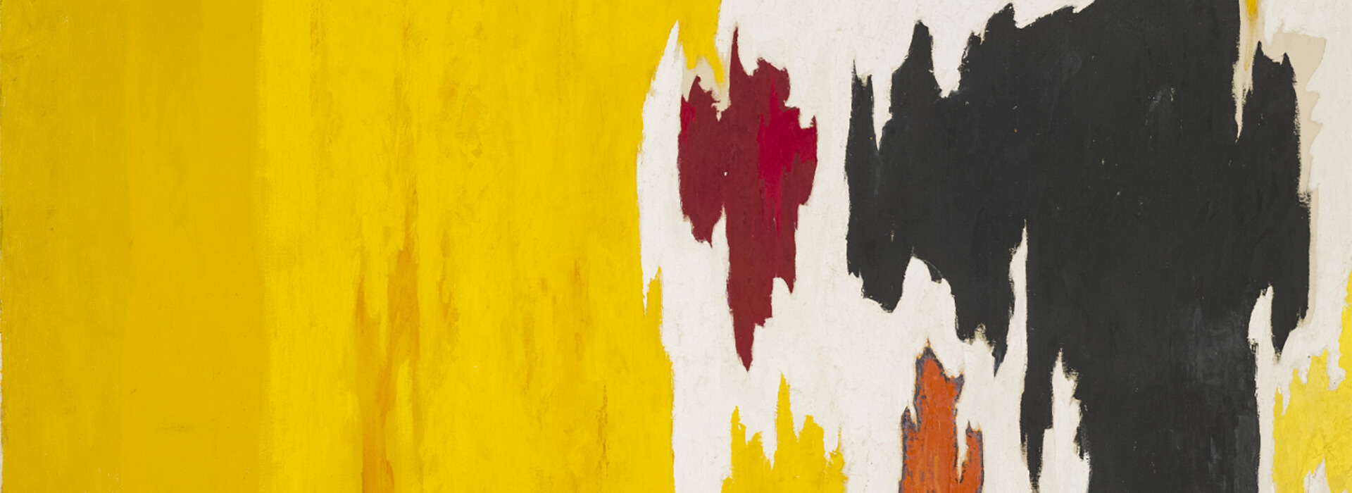Detail of an abstract yellow, black, red, orange and white painting