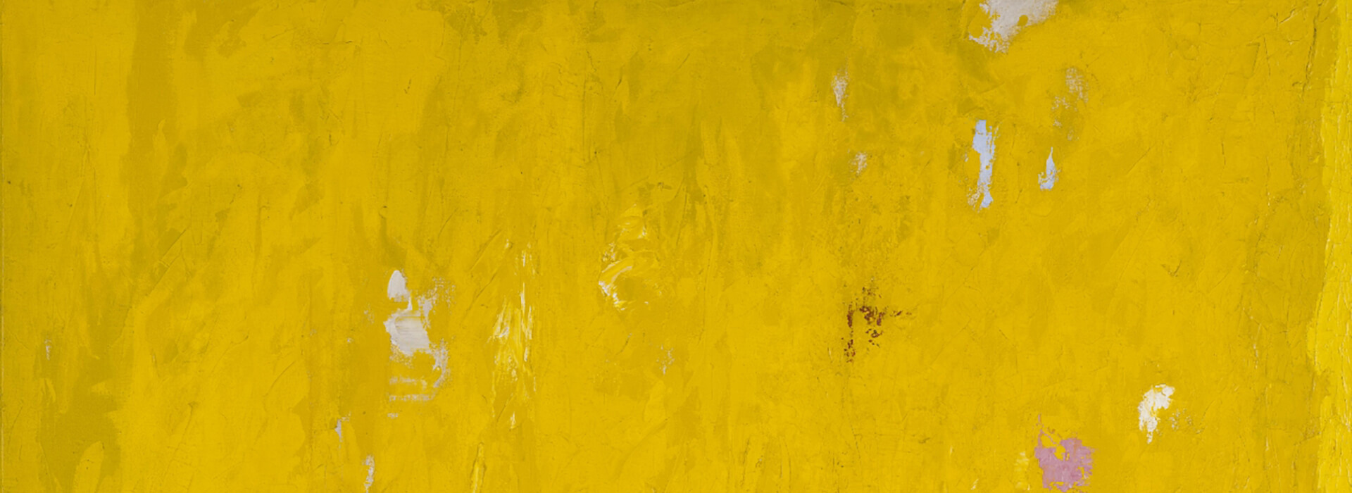 Detailed closeup of a mostly yellow abstract painting, with touches of darker yellow, white, and pink