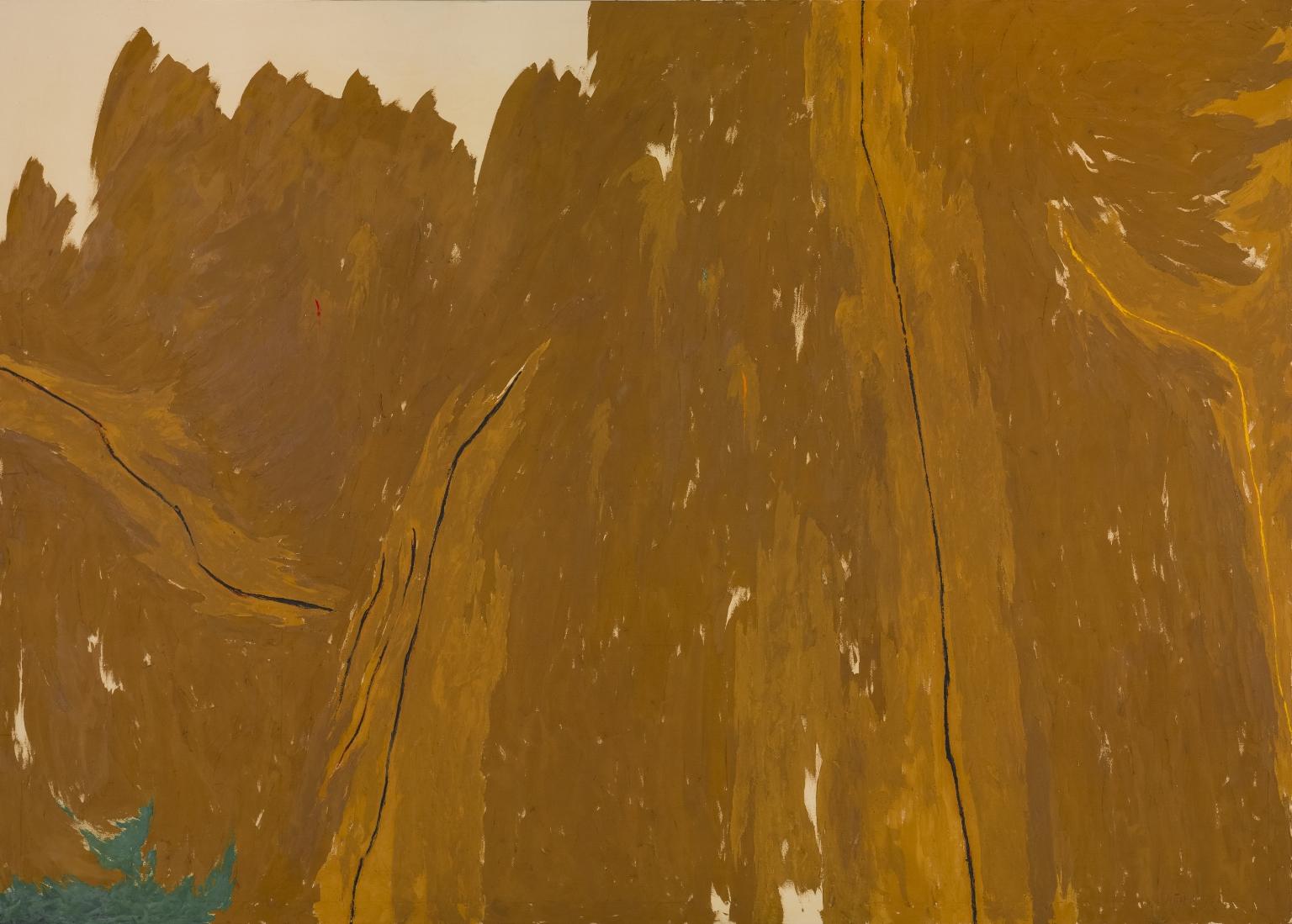 Abstract painting with brown and tan paint with paint moving upwards