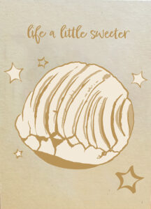 Illustration with words life a little sweeter and stars with a shell