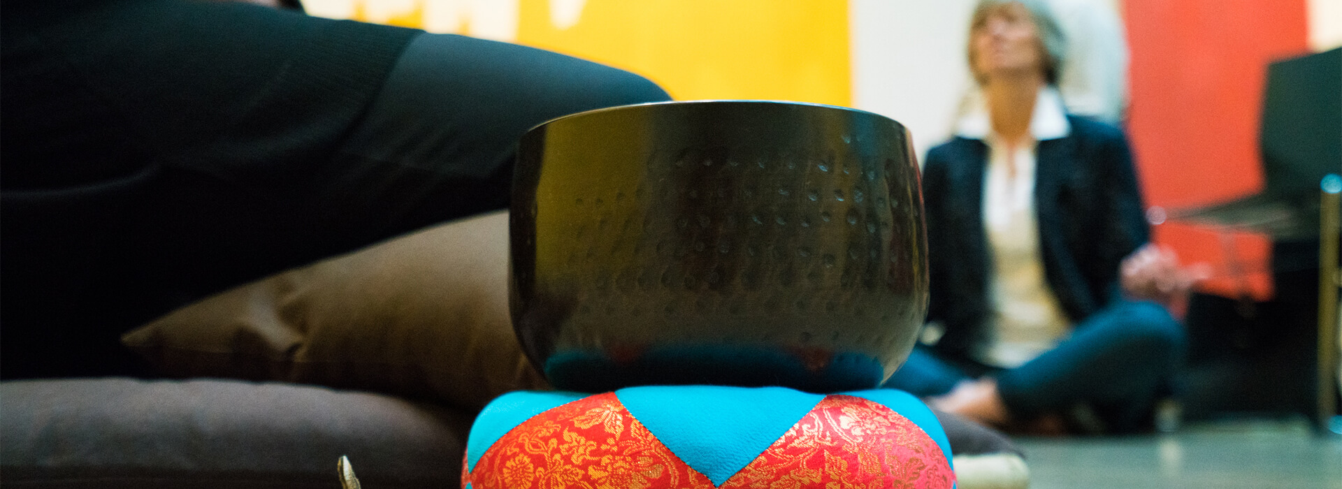 Closeup of a meditation bowl in an art gallery