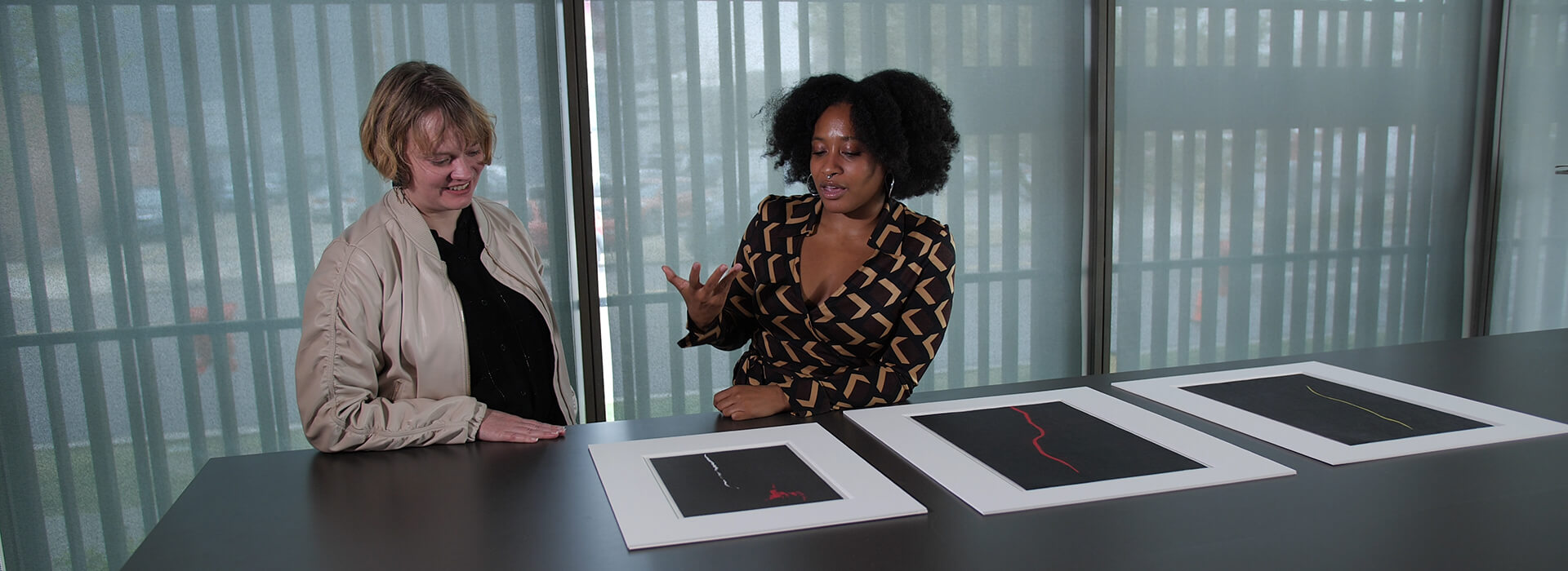 Exhibition guest curator Katherine Simóne Reynolds and CSM director of collections Katherine Wilson