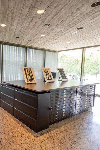 Research Lab at the Clyfford Still Museum with works on paper