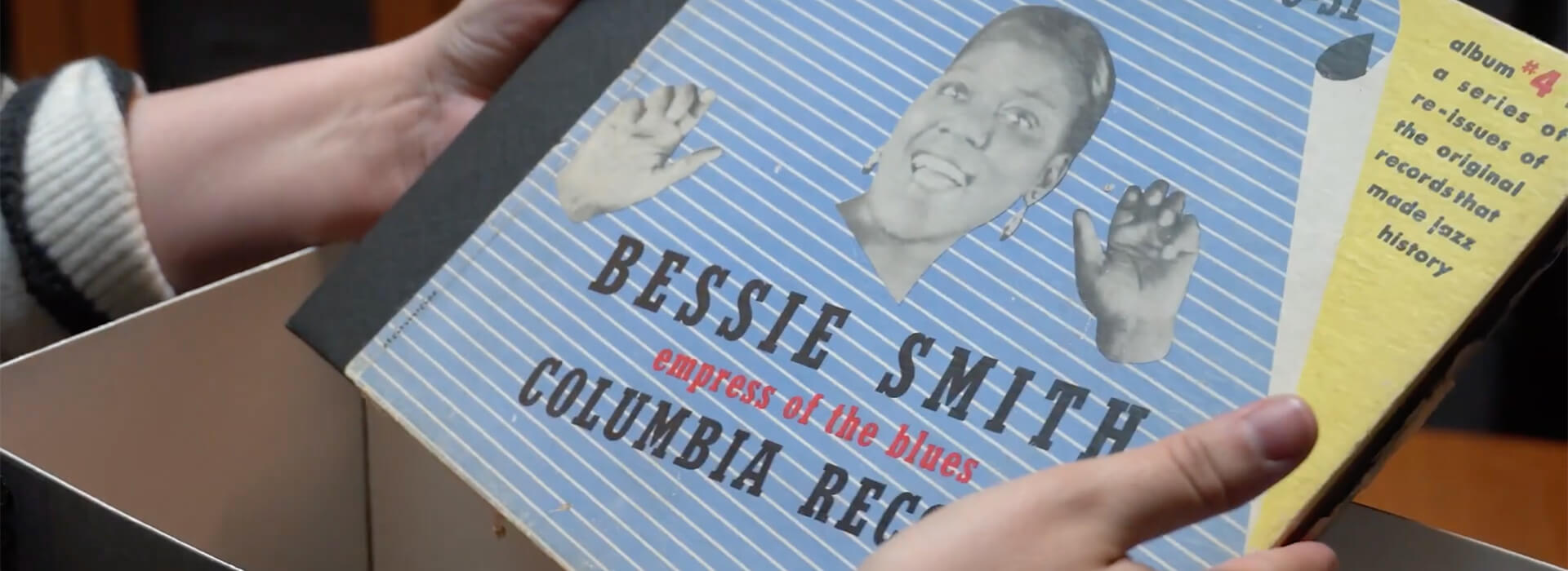 A person holds a Bessie Smith album from the Archives