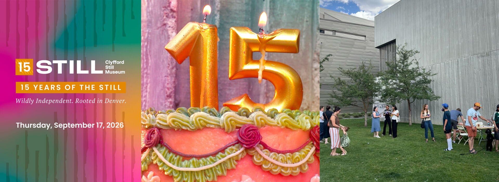 Banner with multiple images to promote the Clyfford Still Museum's 15th anniversary